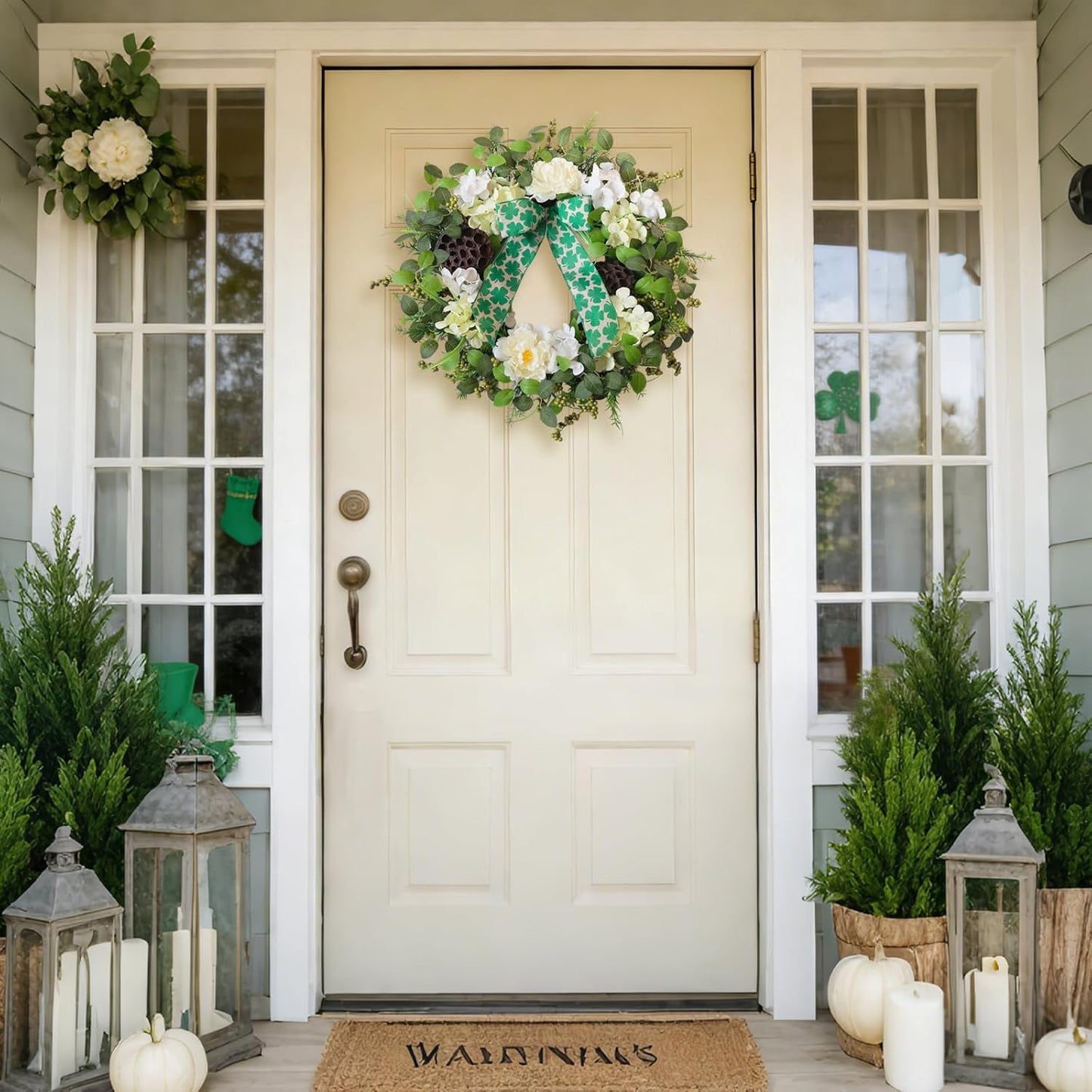 24 Inch Spring Hydrangea Flower Wreath for Front Door, Spring Summer Penoy Lotus Pod Wreath Indoor Outdoor, Rustic Farmhouse Everyday Floral Wreaths