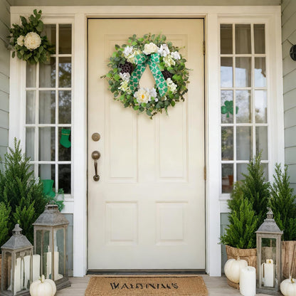 24 Inch Spring Hydrangea Flower Wreath for Front Door, Spring Summer Penoy Lotus Pod Wreath Indoor Outdoor, Rustic Farmhouse Everyday Floral Wreaths