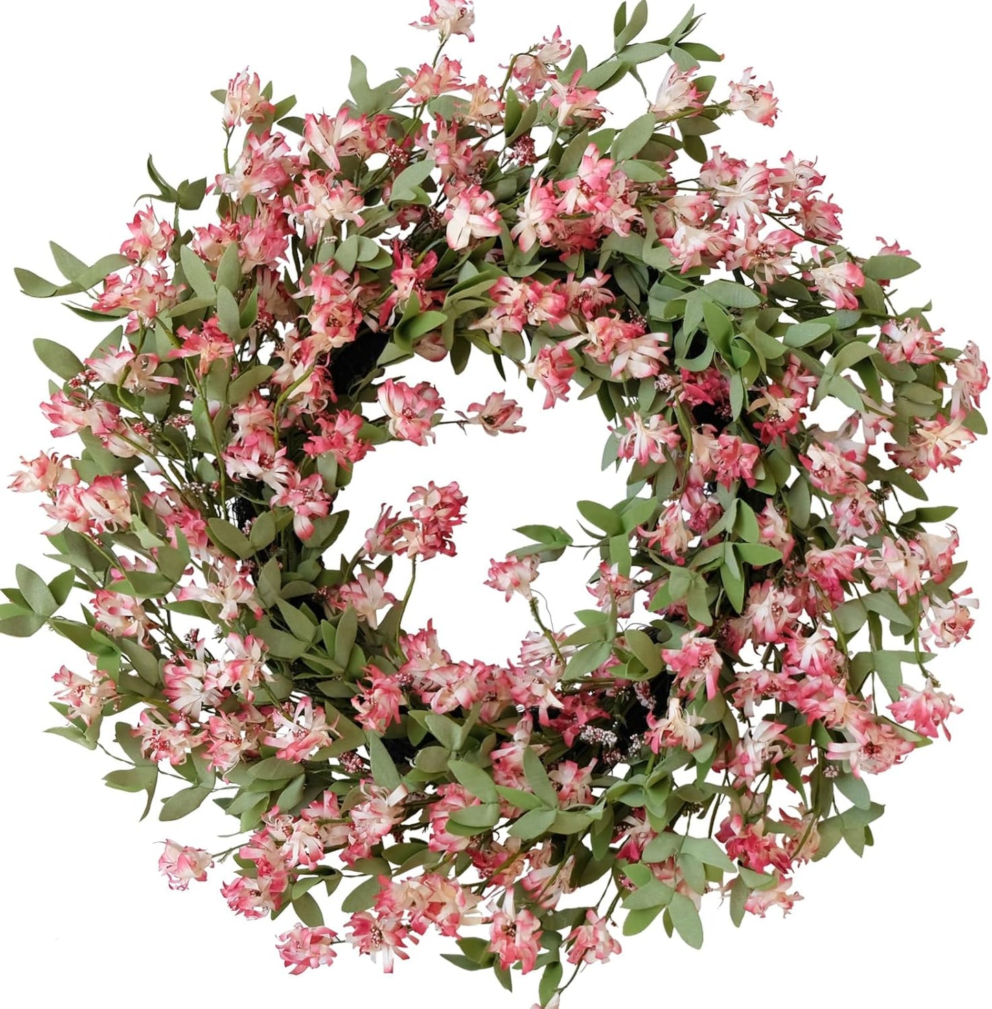 Rose Pink Forsythia Flower Wreath for Front Door, Spring Summer Everyday Artificial Flower Wreath for Indoor Outdoor, Rustic Farmhouse Forsythia Wreath for Anniversary Wedding Valentine