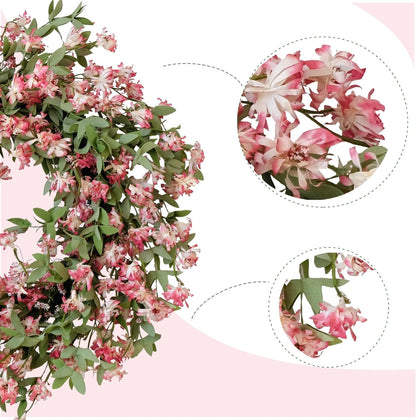 Rose Pink Forsythia Flower Wreath for Front Door, Spring Summer Everyday Artificial Flower Wreath for Indoor Outdoor, Rustic Farmhouse Forsythia Wreath for Anniversary Wedding Valentine