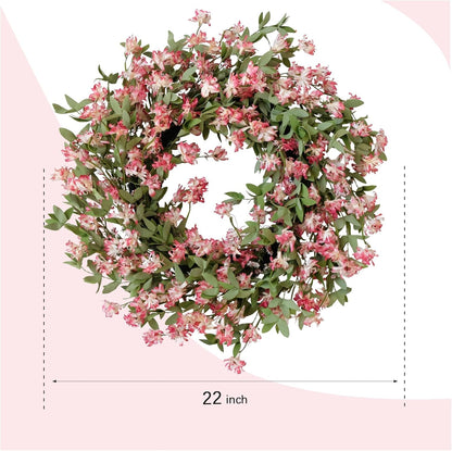 Rose Pink Forsythia Flower Wreath for Front Door, Spring Summer Everyday Artificial Flower Wreath for Indoor Outdoor, Rustic Farmhouse Forsythia Wreath for Anniversary Wedding Valentine