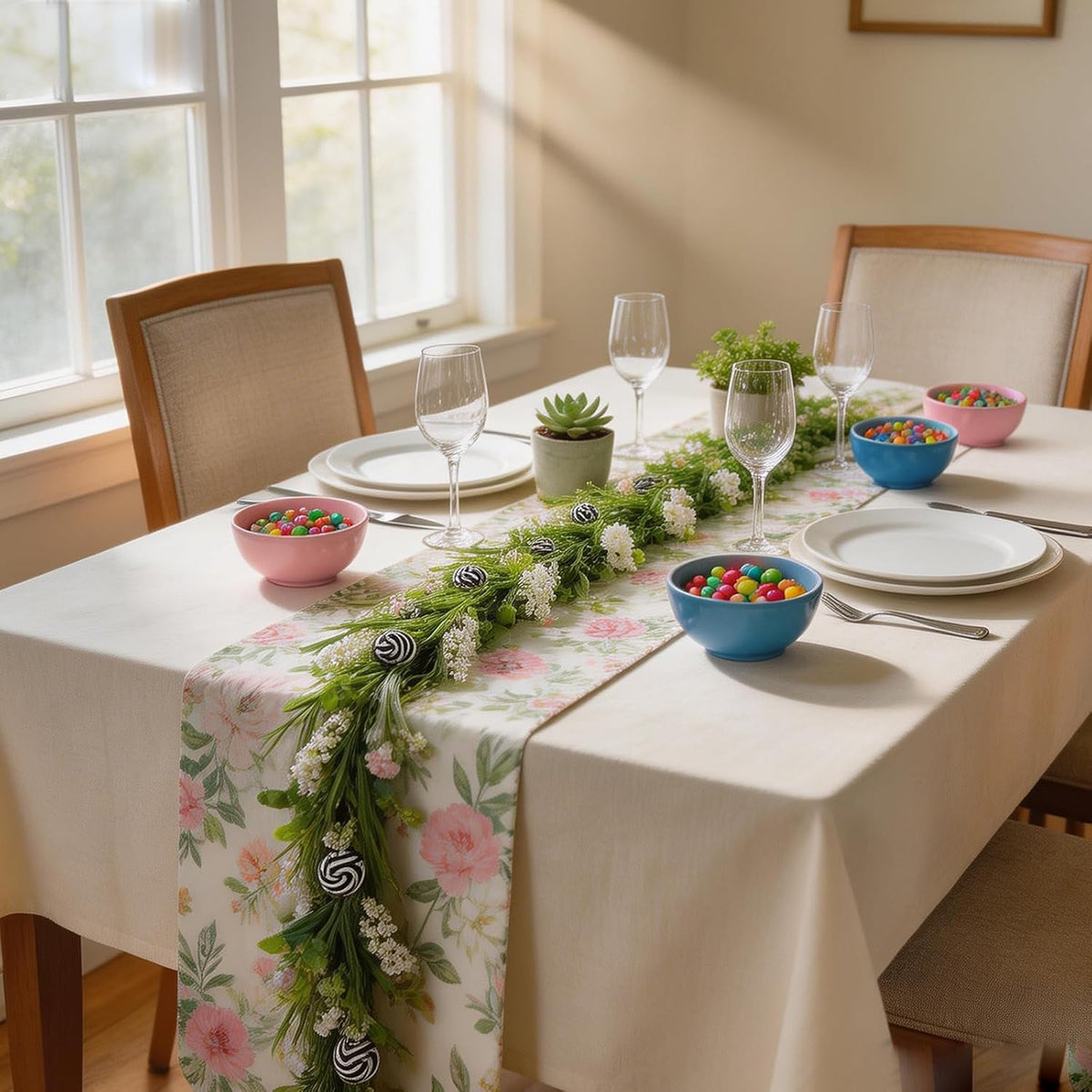 6 Ft Spring Green Boxwood Garland for Mantle, Greenery Spring Summer Garland with White Flowers for Fireplace, Rustic Farmhouse Indoor Outdoor Decor