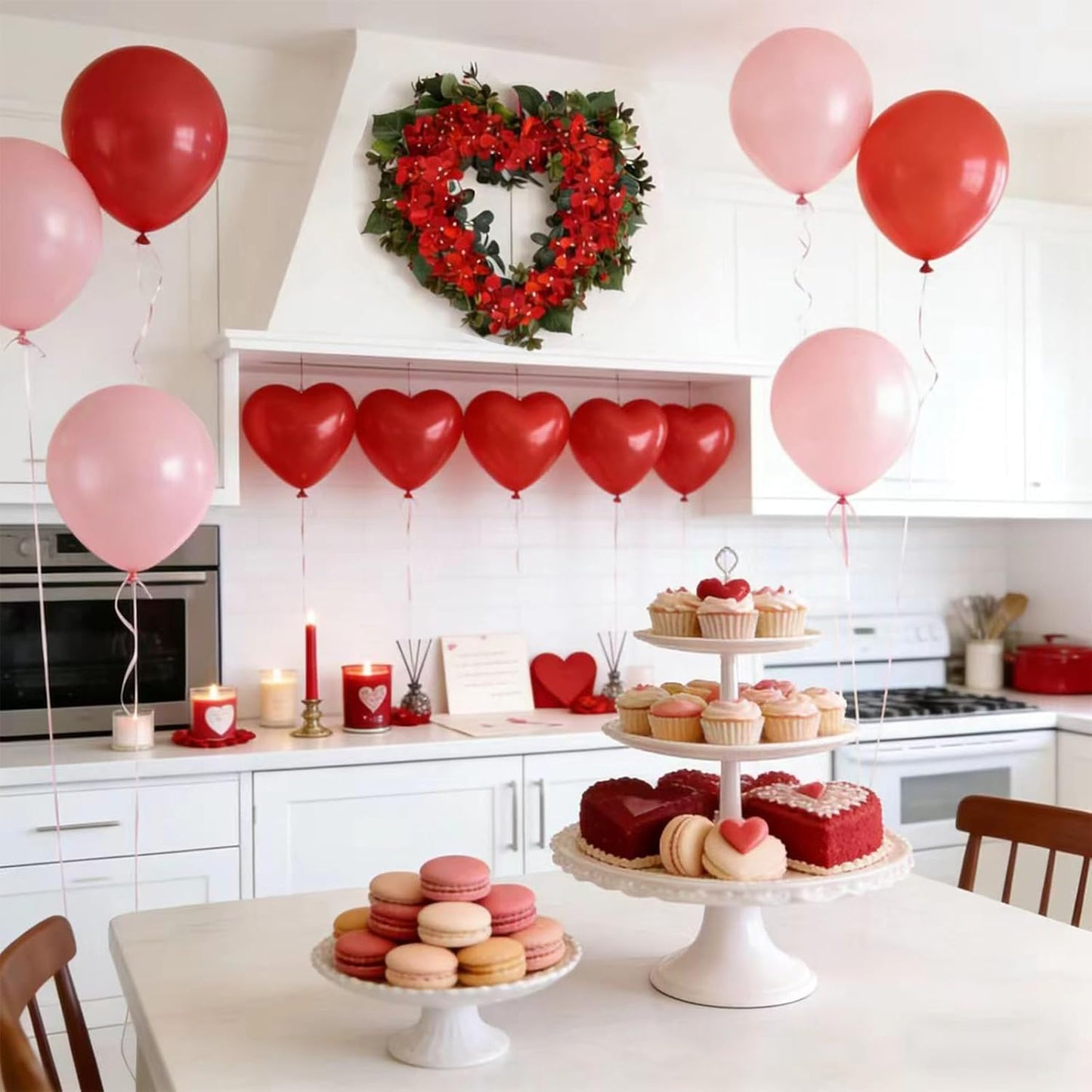 18 Inch Valentine’s Day Heart Wreath for Front Door with Red Hydrangea Flowers, Red Valentines Flower Wreath for Indoor Outdoor, Heart Shaped Wreath for Doors Windows Walls