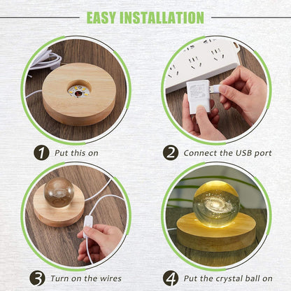 4 Pcs LED Light Base - Wooden LED Base for Crystal Wood Light Display for Glass Art Lighted Stand for 3D Glass Resin Art(Round)