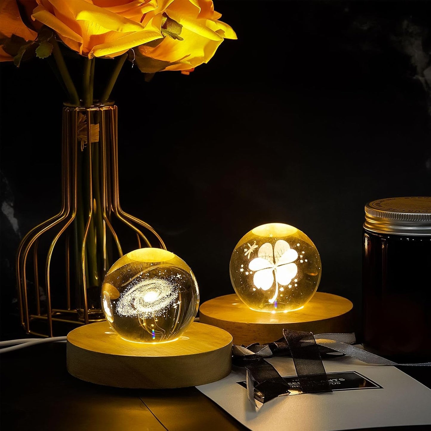 4 Pcs LED Light Base - Wooden LED Base for Crystal Wood Light Display for Glass Art Lighted Stand for 3D Glass Resin Art(Round)