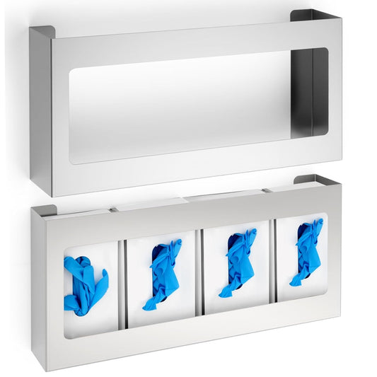 2 Pack Glove Box Holder/Dispenser Stainless Steel Quad Wall Mounted Glove Box Organizer,10"H x 21"W x 3 3/4"D