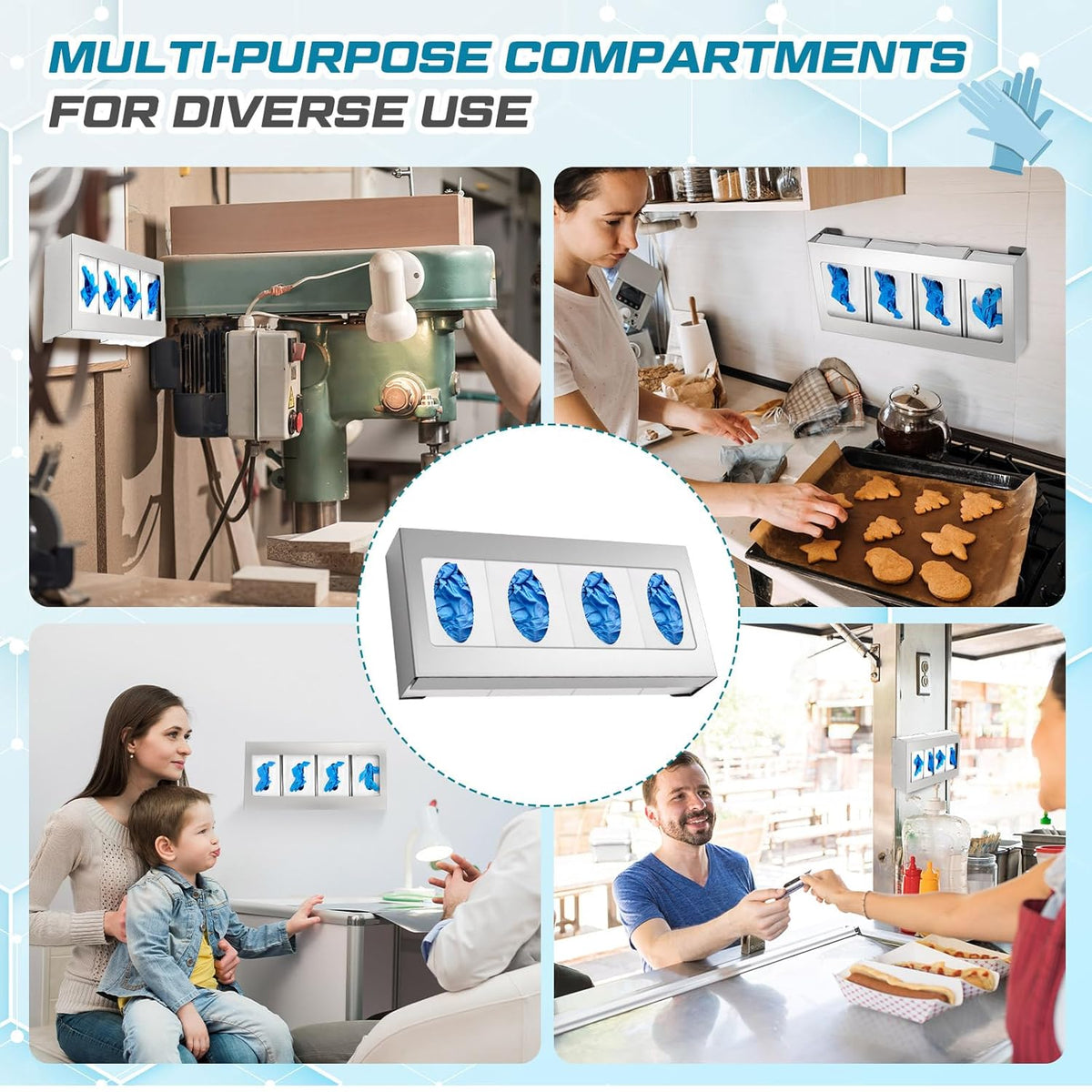 2 Pack Glove Box Holder/Dispenser Stainless Steel Quad Wall Mounted Glove Box Organizer,10"H x 21"W x 3 3/4"D