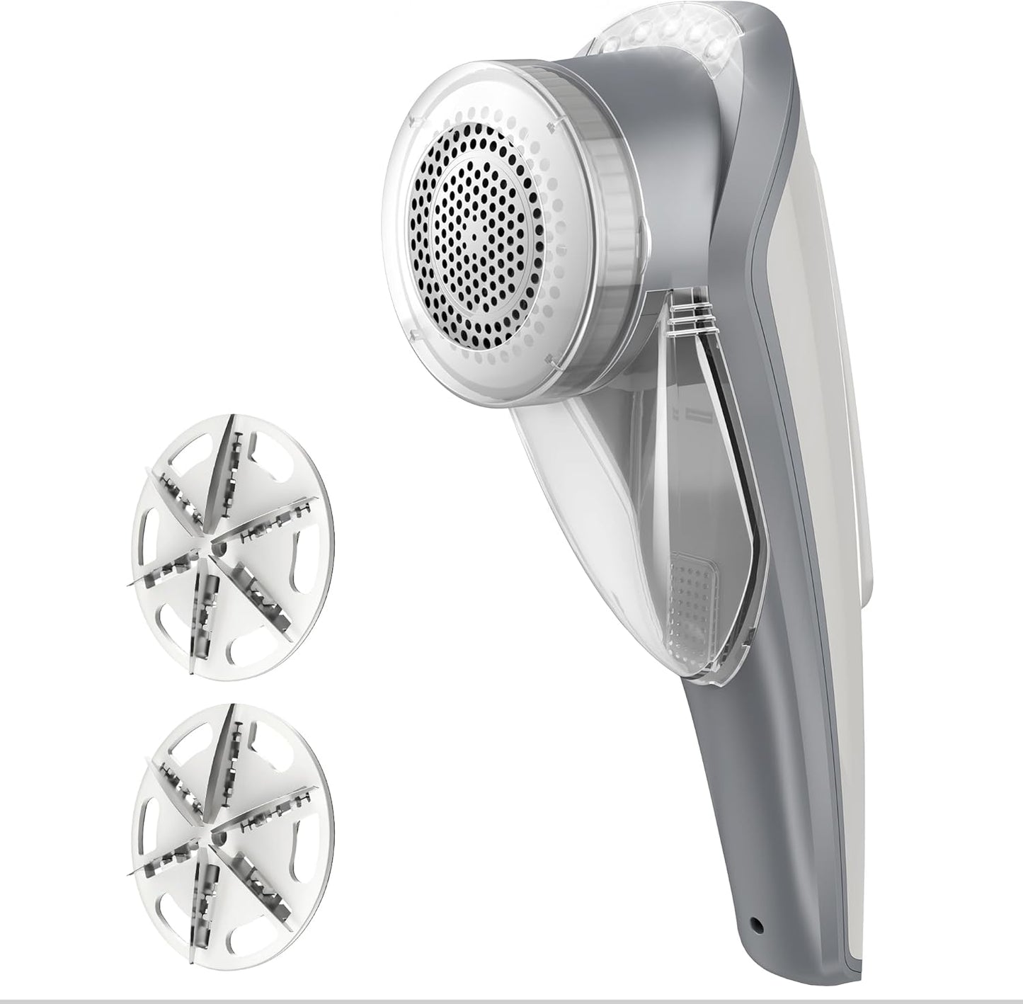 Fabric Shaver and Lint Remover with 2 Speeds, Rechargeable Electric Lint Fuzz Remover with LED Lights and 2 Replaceable 6-Leaf Blades, Cream/Gray