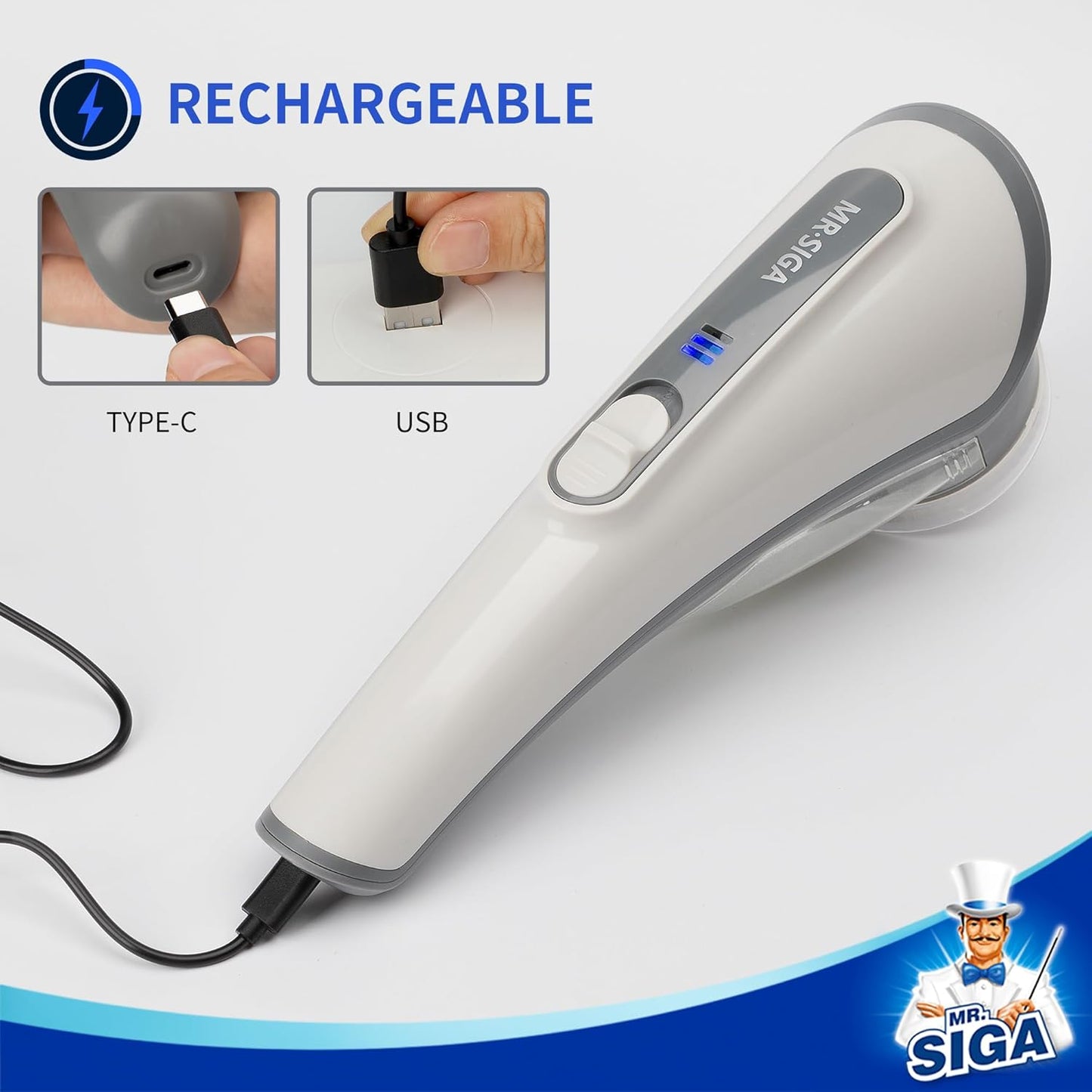 Fabric Shaver and Lint Remover with 2 Speeds, Rechargeable Electric Lint Fuzz Remover with LED Lights and 2 Replaceable 6-Leaf Blades, Cream/Gray