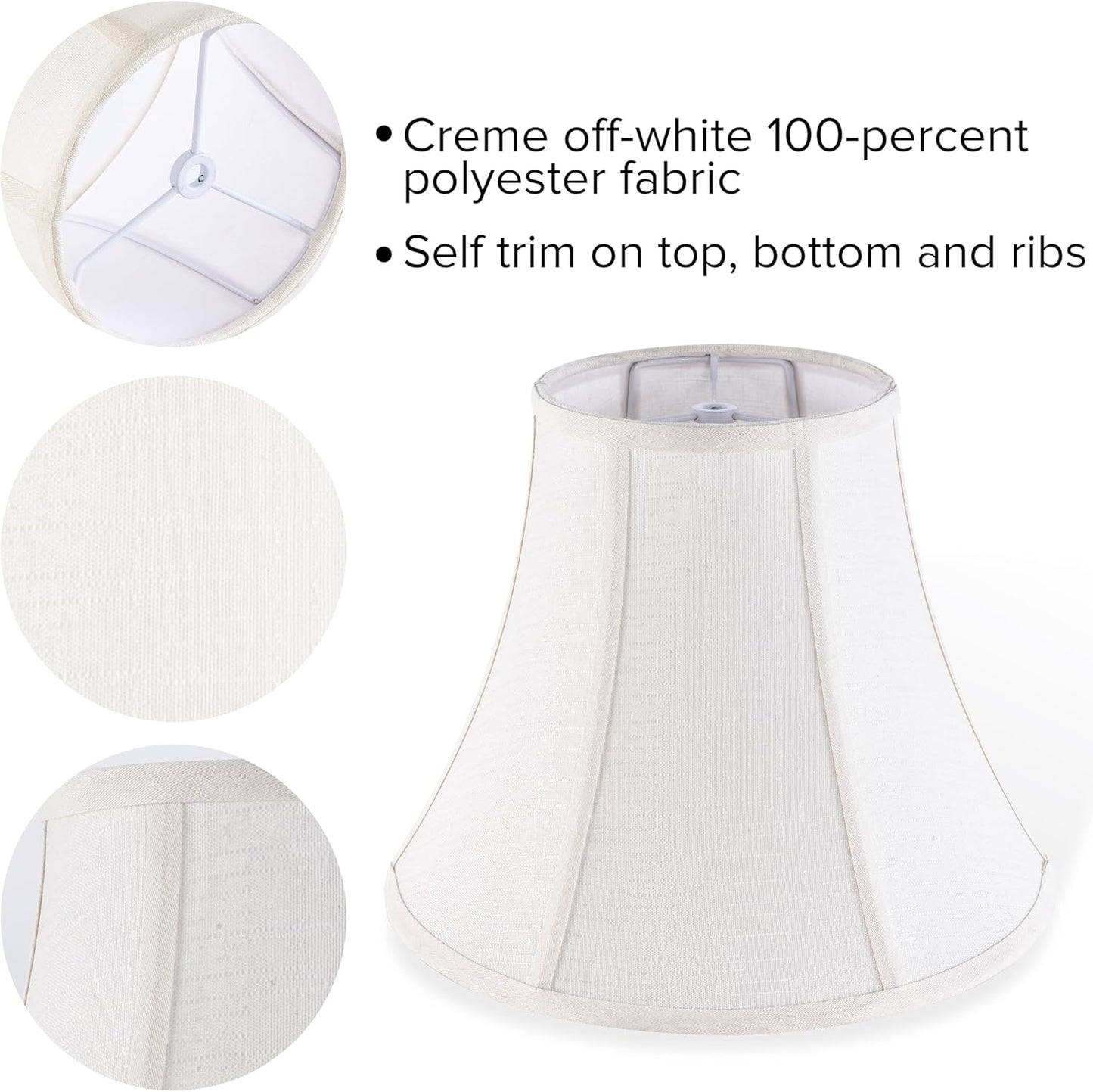 Creme White Bell Lamp Shades Set of 2 Medium Shade 6.7``Top x 13``Bottom x 10``High(Spider) Traditional Lampshade for Table & Bedside Lamp - Replacement Lampshades By