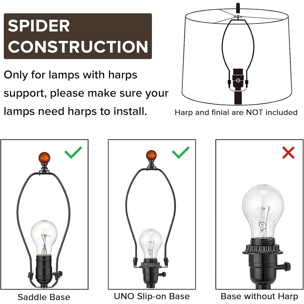 Creme White Bell Lamp Shades Set of 2 Medium Shade 6.7``Top x 13``Bottom x 10``High(Spider) Traditional Lampshade for Table & Bedside Lamp - Replacement Lampshades By