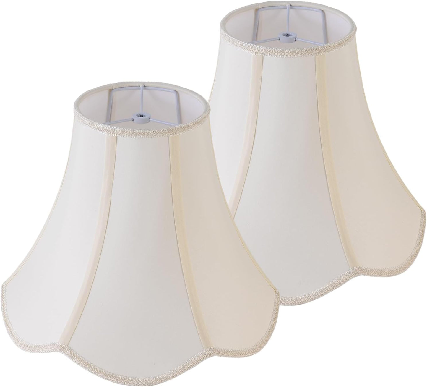 2 Pcs Scalloped Lamp Shades Cream Scallop Lamp Shade 6.7``Top x 13``Bottom x 10``High(Spider) Morden Bell Lampshade for Table & Bedside Lamp - Faux Silk Fabric