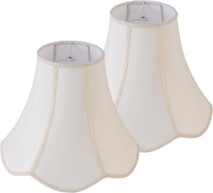 2 Pcs Scalloped Lamp Shades Cream Scallop Lamp Shade 6.7``Top x 13``Bottom x 10``High(Spider) Morden Bell Lampshade for Table & Bedside Lamp - Faux Silk Fabric