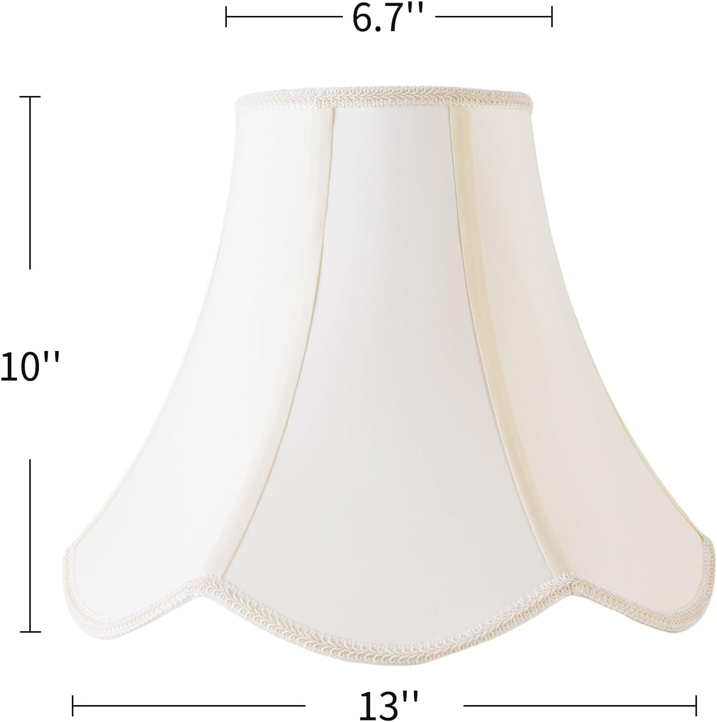 2 Pcs Scalloped Lamp Shades Cream Scallop Lamp Shade 6.7``Top x 13``Bottom x 10``High(Spider) Morden Bell Lampshade for Table & Bedside Lamp - Faux Silk Fabric