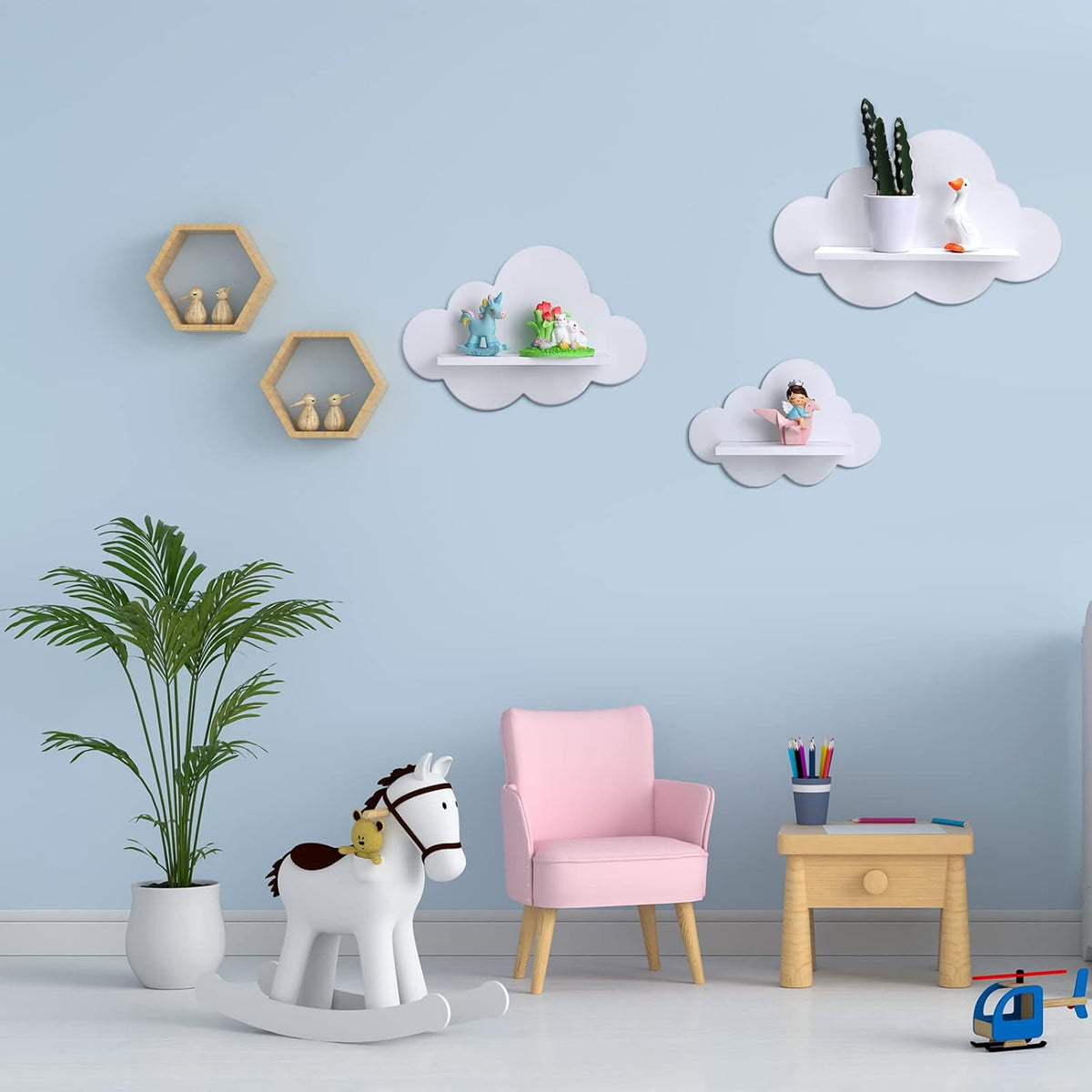 3 Pcs Floating Cloud Shelves for Wall White Wavy Small Floating Shelves for Bathroom Living Room Bedroom Corner Nursery Decor