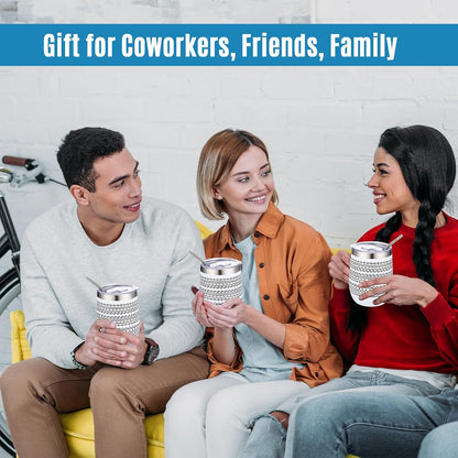 4 Pcs 12 oz Funny Message Coffee Mug Birthday White Elephant Gifts Stainless Steel Insulated Tumblers Wine Cup Gag Gift for for Employee Appreciation Coworkers Friends Father (White)