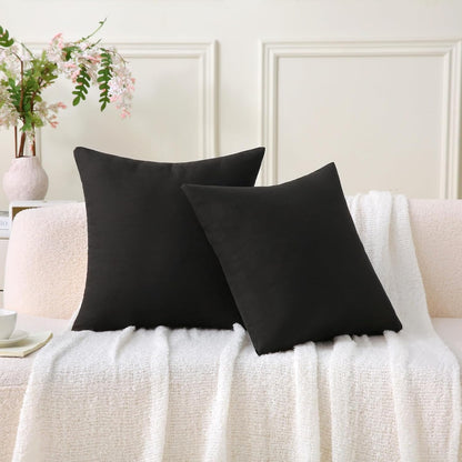 18" x 18" Throw Pillows, Outdoor Waterproof Pillows with Inserts, Square Decorative Pillows for Patio Furniture Garden Couch Sofa Home(Black, Set of 2)