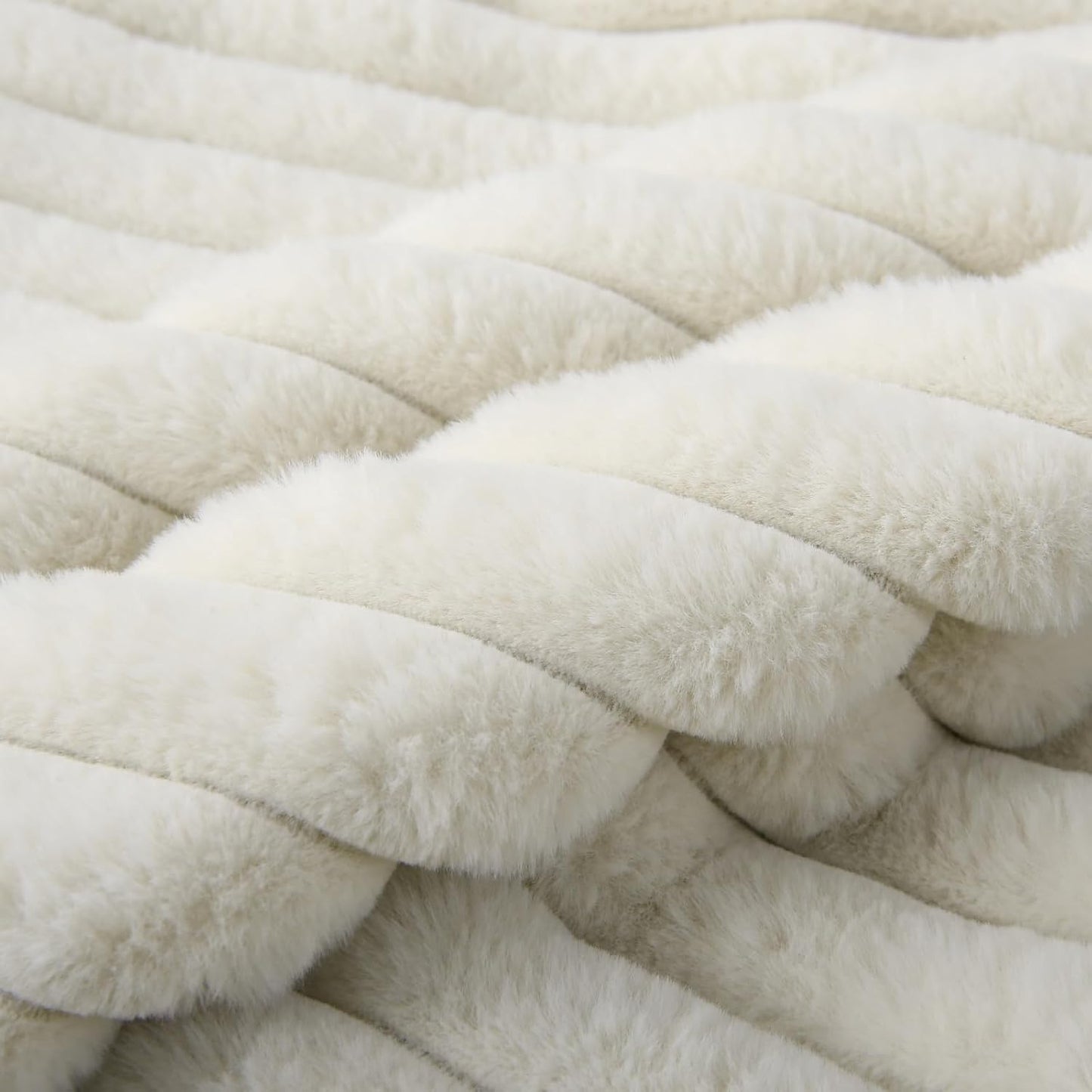 Decorative Throw Pillow with Inserts, Set of 2 Soft Faux Fur Throw Pillows, Square Boho Striped Pillow for Couch, Bed, Sofa Decor(Beige, 18" x 18")