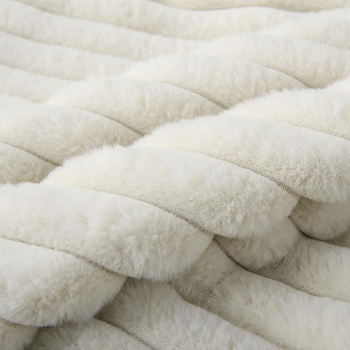 Decorative Throw Pillow with Inserts, Set of 2 Soft Faux Fur Throw Pillows, Square Boho Striped Pillow for Couch, Bed, Sofa Decor(Beige, 18" x 18")