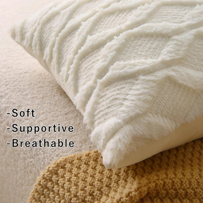 18" x 18" Decorative Throw Pillow with Inserts, Set of 2 Soft Faux Fur Throw Pillows, Square Boho Pillow for Couch, Bed, Sofa Decor, Beige