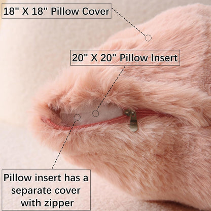 Faux Fur Plush Pillow with Inserts Set of 2, Soft 18" x 18" Decorative Throw Pillows, Square Boho Medium Plaid Pillow for Couch, Bed, Sofa Bedroom Decor (Pink)