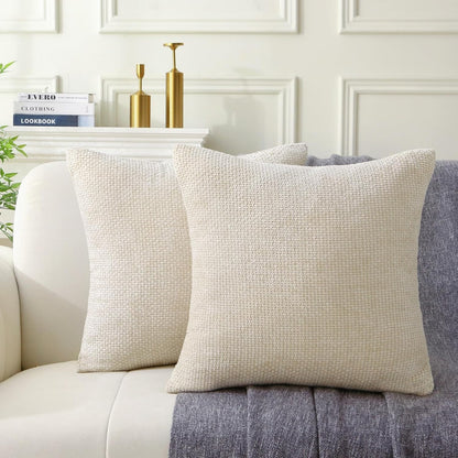 18" x 18" Decorative Throw Pillow with Inserts, Set of 2 Soft Modern Farmhouse Weave Pattern Throw Pillows, Square Boho Pillow for Couch, Bed, Sofa Decor (Beige, 18" x 18"(Pack of 2))