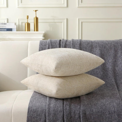 18" x 18" Decorative Throw Pillow with Inserts, Set of 2 Soft Modern Farmhouse Weave Pattern Throw Pillows, Square Boho Pillow for Couch, Bed, Sofa Decor (Beige, 18" x 18"(Pack of 2))