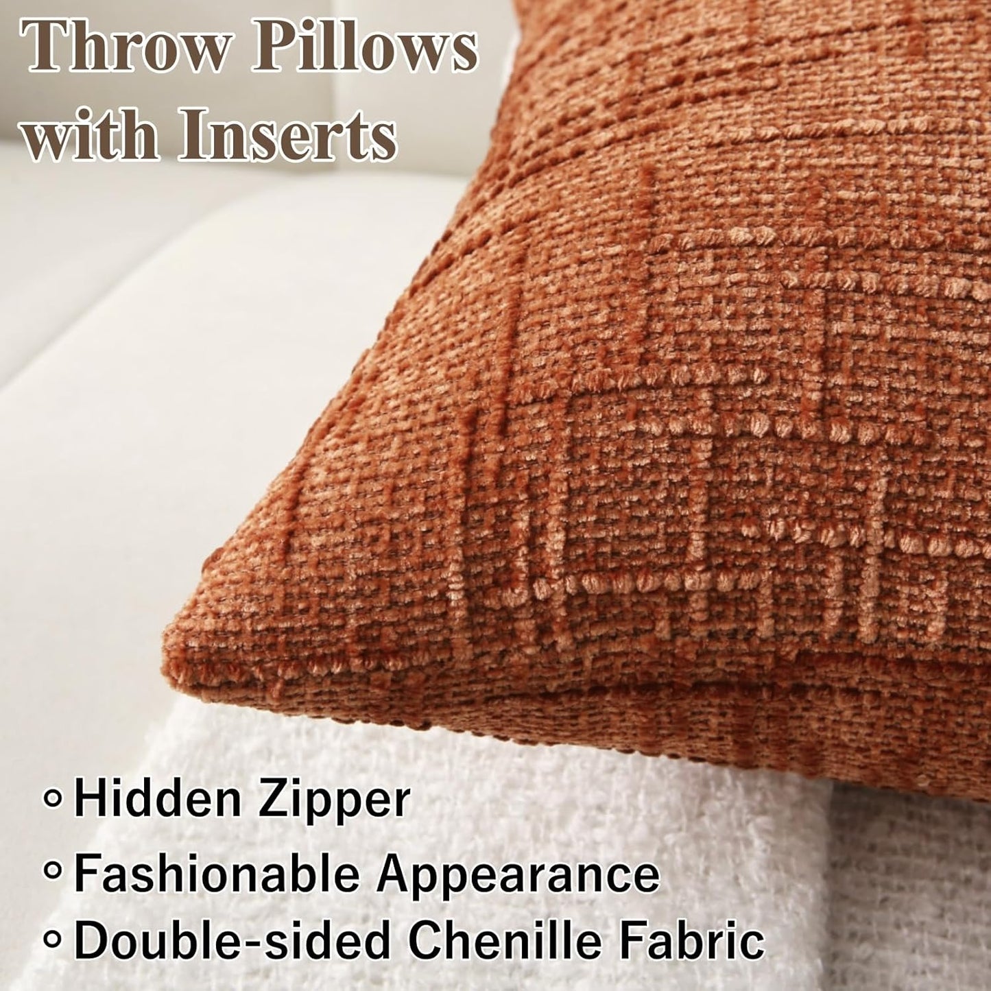 18" x 18" Decorative Throw Pillow with Inserts, Set of 2 Soft Modern Farmhouse Throw Pillows, Square Boho Pillow for Couch, Bed, Sofa Decor (Brick-red, 18" x 18"(Pack of 2))