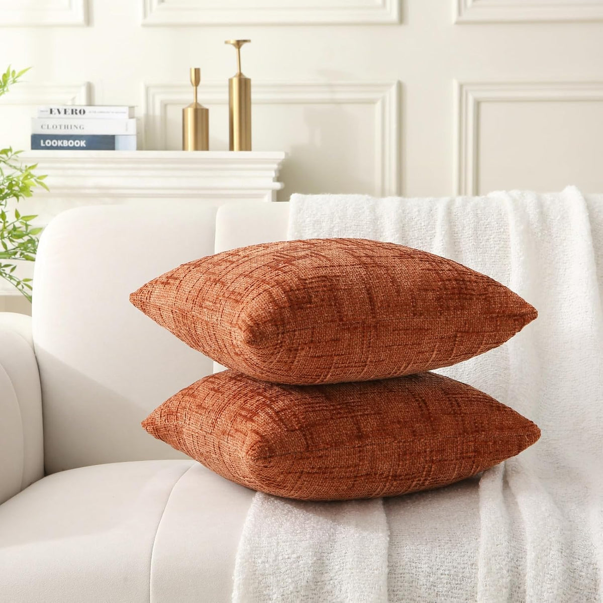 18" x 18" Decorative Throw Pillow with Inserts, Set of 2 Soft Modern Farmhouse Throw Pillows, Square Boho Pillow for Couch, Bed, Sofa Decor (Brick-red, 18" x 18"(Pack of 2))