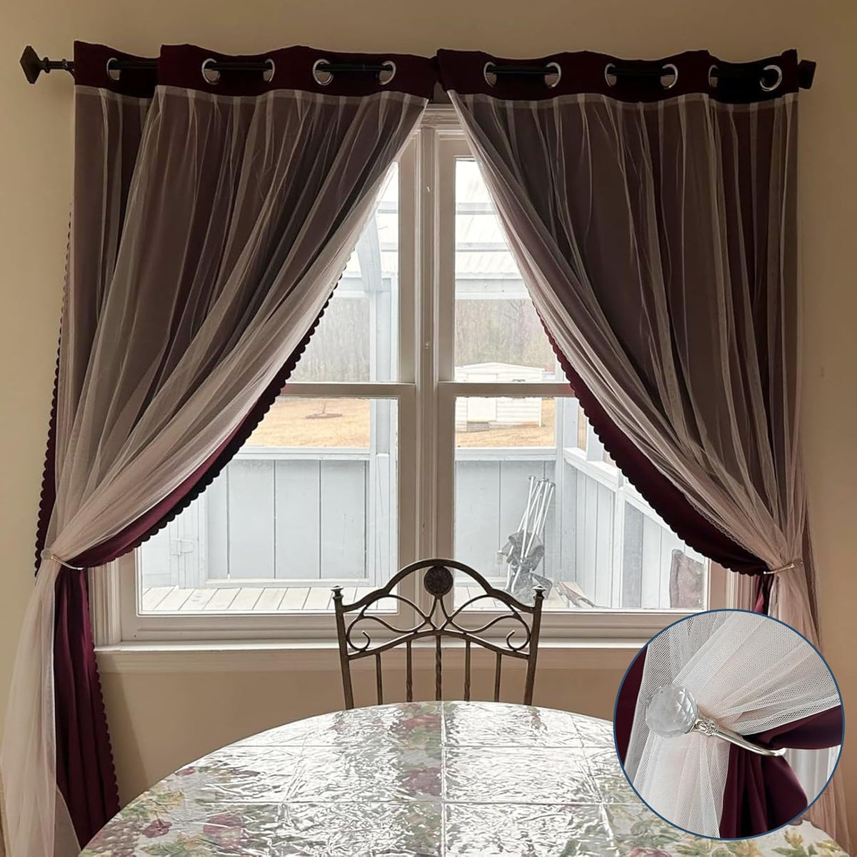 Curtain Holdbacks Silver Wall Mounted Curtain Holders Window Drapery Tiebacks with Clear Crystal Ball Quality Metal Curtain Tiebacks Curtain Hooks with Screws for Drapes, 4 Pcs
