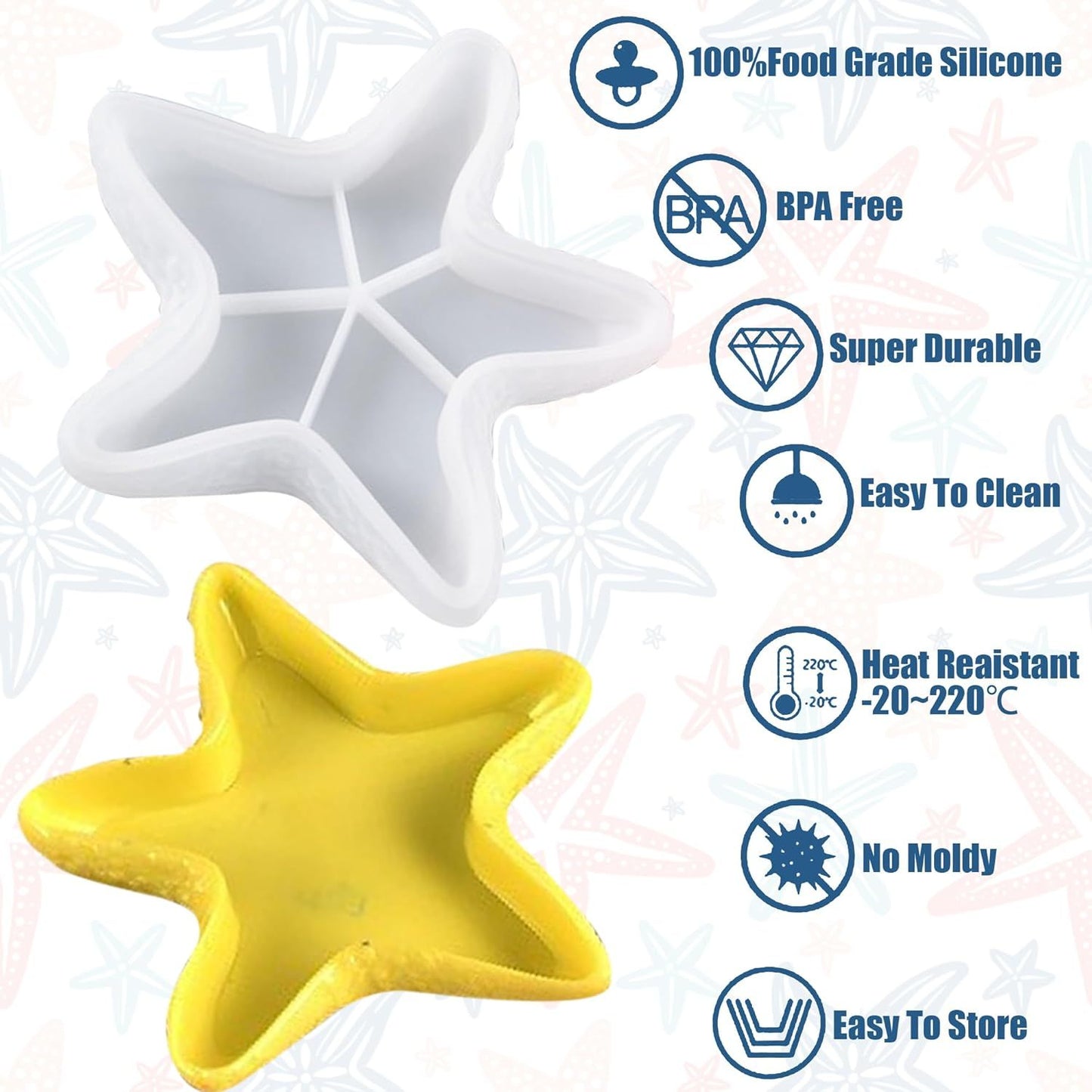 Starfish Tray Silicone Mold, Candle Holder Jewelry Plate Silicone Mold for Epoxy Resin, Trinkets Container Storage Dish Mould for Resin Concrete Cement Art Craft DIY Home Decor