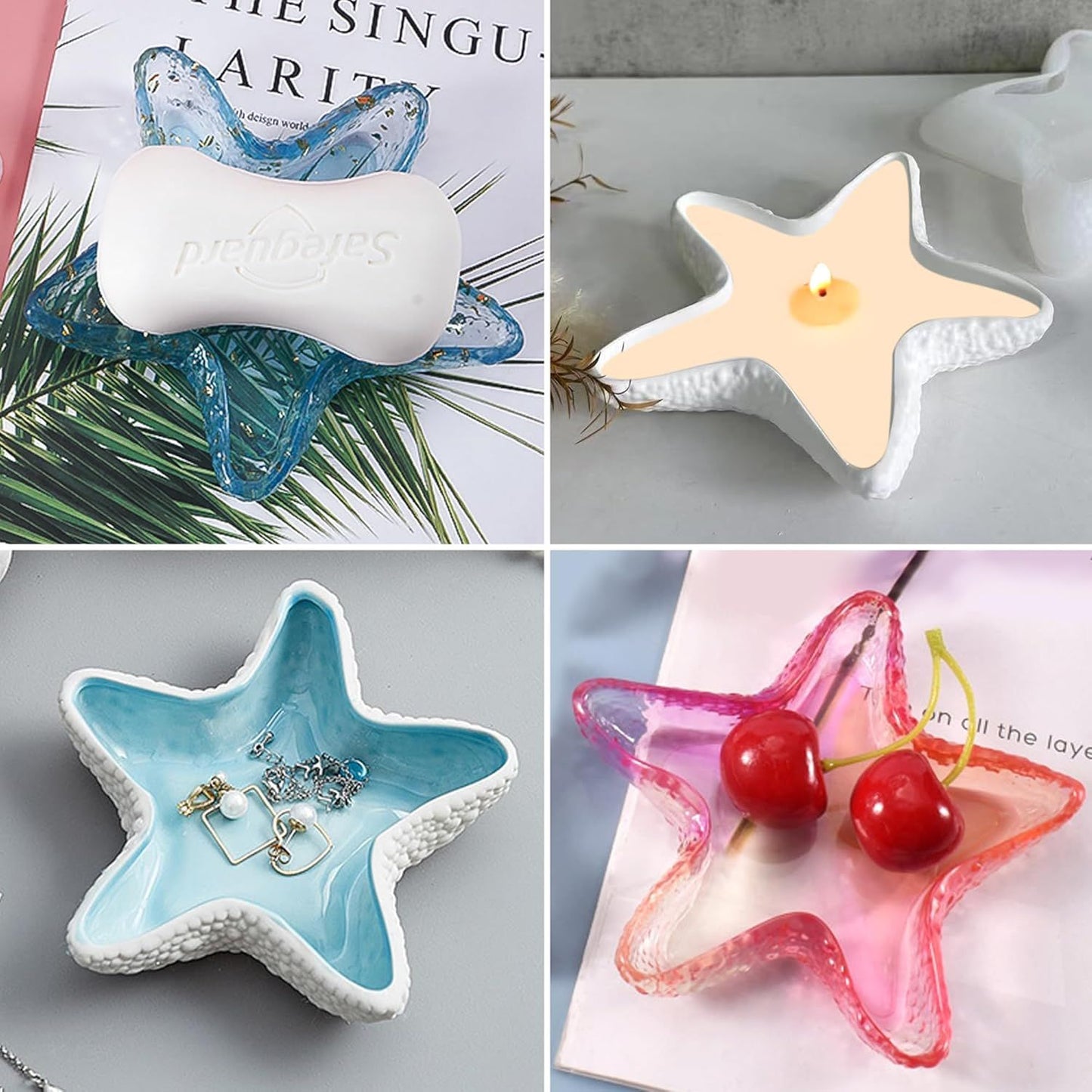 Starfish Tray Silicone Mold, Candle Holder Jewelry Plate Silicone Mold for Epoxy Resin, Trinkets Container Storage Dish Mould for Resin Concrete Cement Art Craft DIY Home Decor