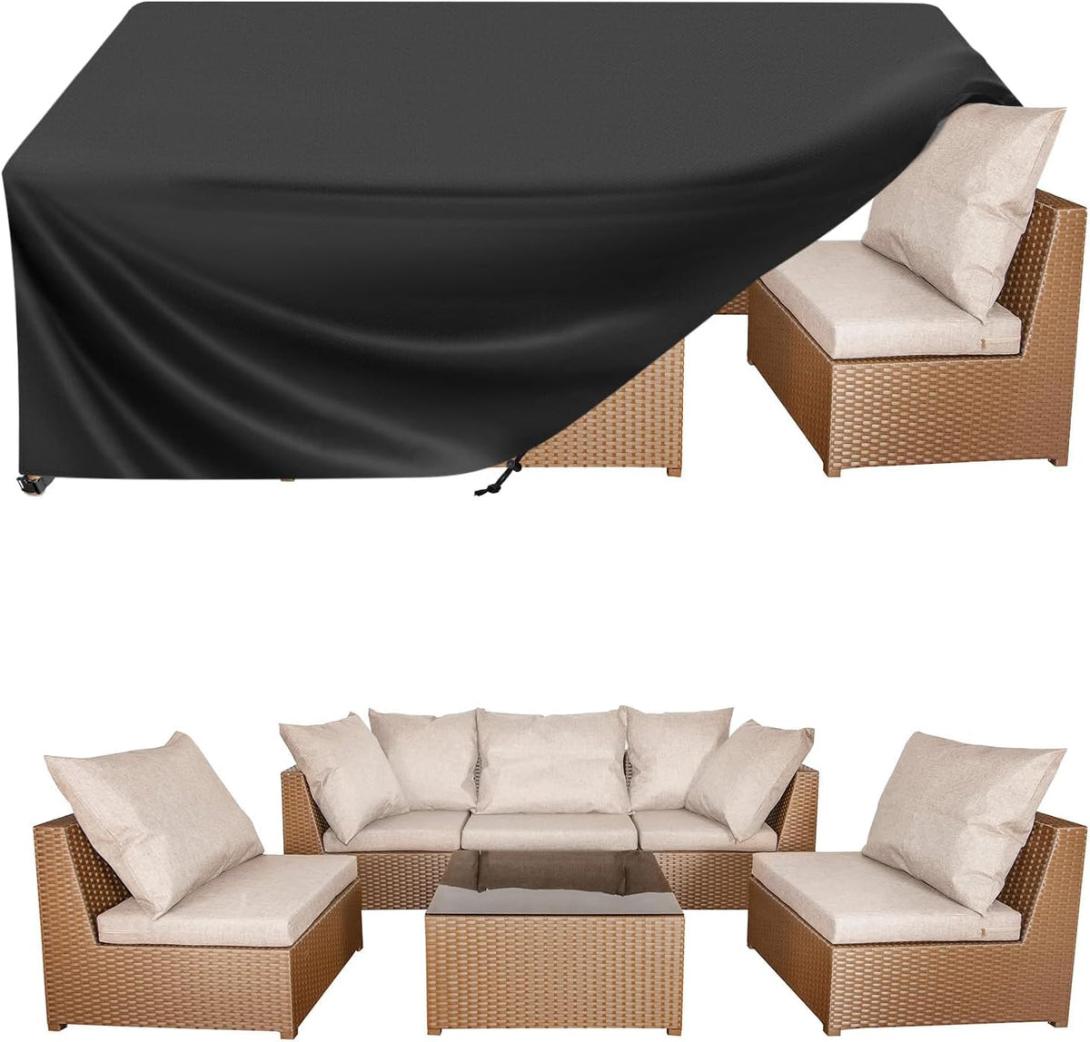 Patio Furniture Covers, Outdoor Furniture Covers Waterproof, Heavy Duty Oxford Patio Table Cover for Outdoor Table, Chair, Sofa, Desk (Black, 108"L x 82"W x 28"H)