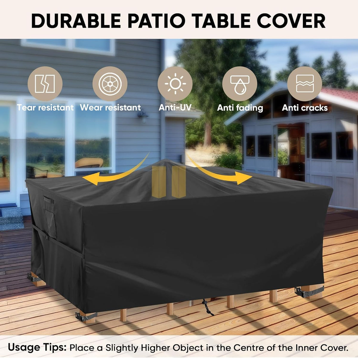 Patio Furniture Covers, Outdoor Furniture Covers Waterproof, Heavy Duty Oxford Patio Table Cover for Outdoor Table, Chair, Sofa, Desk (Black, 108"L x 82"W x 28"H)