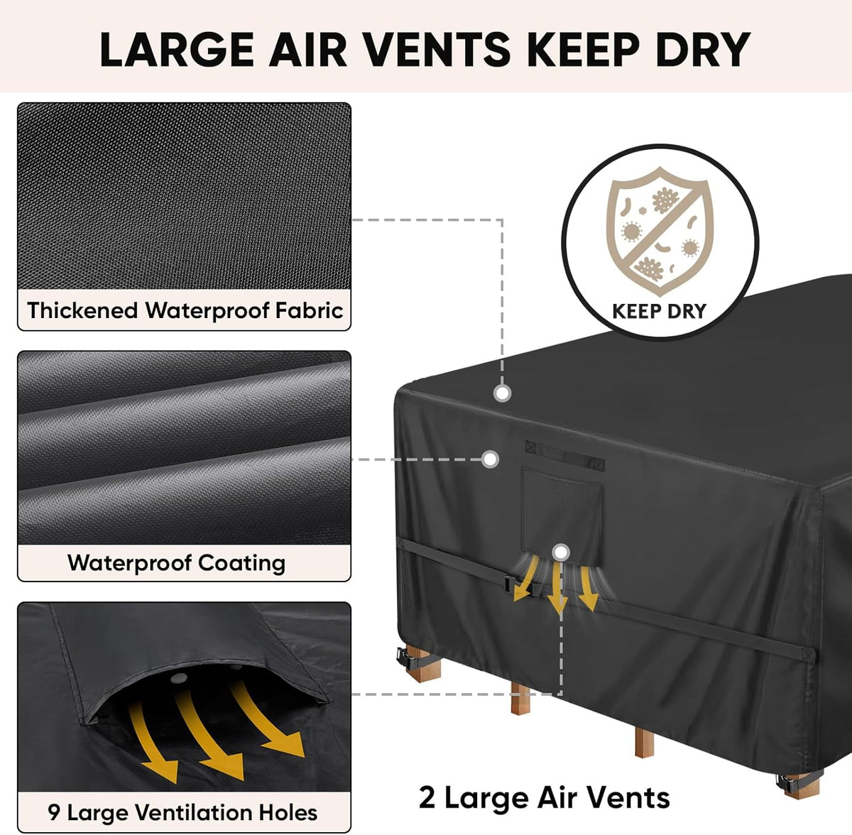Patio Furniture Covers, Outdoor Furniture Covers Waterproof, Heavy Duty Oxford Patio Table Cover for Outdoor Table, Chair, Sofa, Desk (Black, 108"L x 82"W x 28"H)