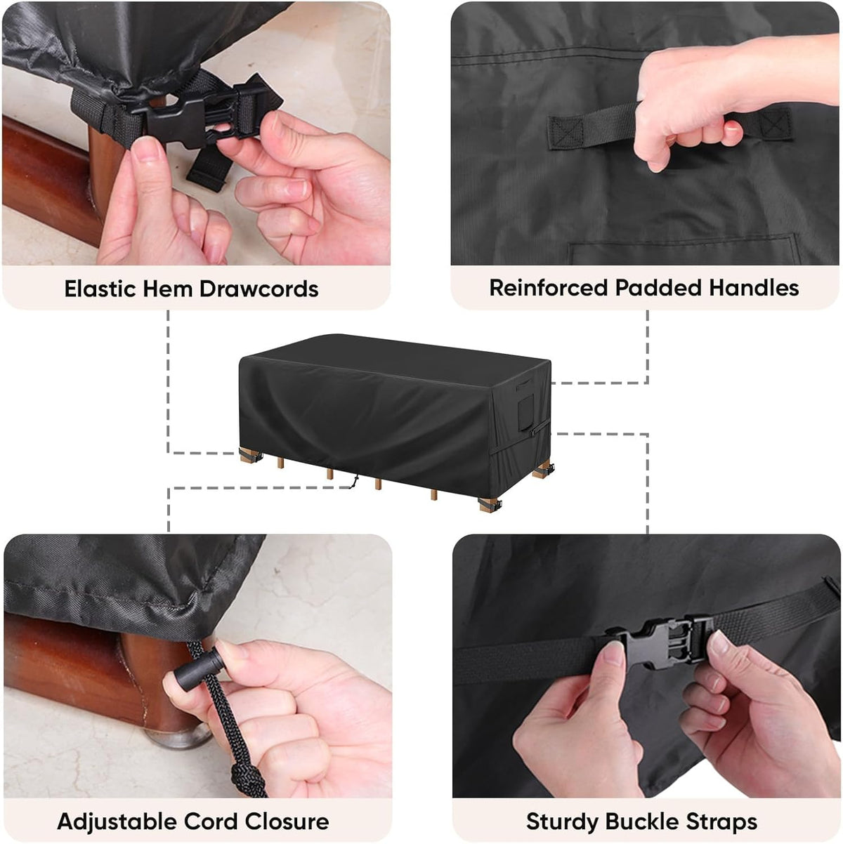 Patio Furniture Covers, Outdoor Furniture Covers Waterproof, Heavy Duty Oxford Patio Table Cover for Outdoor Table, Chair, Sofa, Desk (Black, 108"L x 82"W x 28"H)
