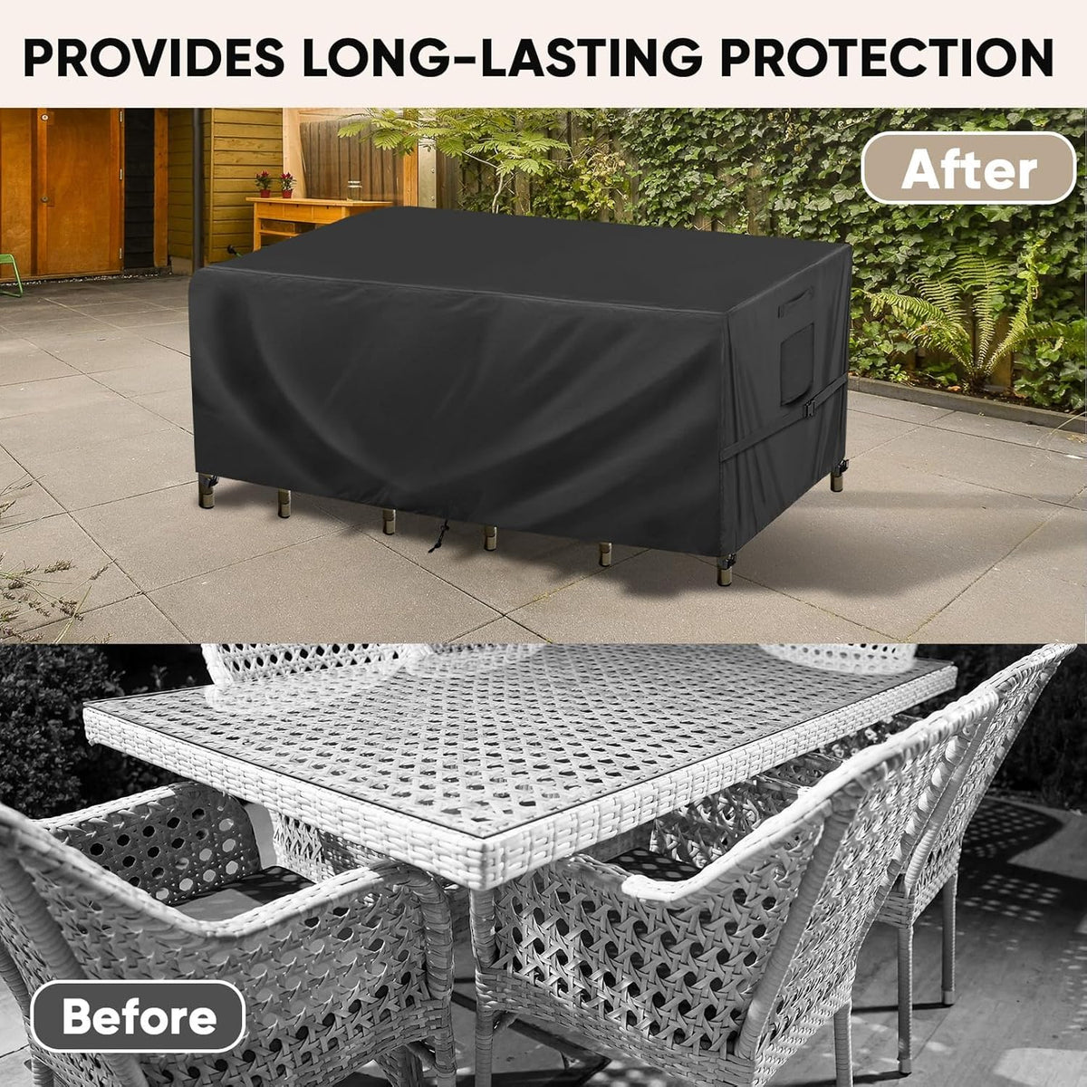 Patio Furniture Covers, Outdoor Furniture Covers Waterproof, Heavy Duty Oxford Patio Table Cover for Outdoor Table, Chair, Sofa, Desk (Black, 108"L x 82"W x 28"H)