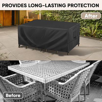 Patio Furniture Covers, Outdoor Furniture Covers Waterproof, Heavy Duty Oxford Patio Table Cover for Outdoor Table, Chair, Sofa, Desk (Black, 108"L x 82"W x 28"H)