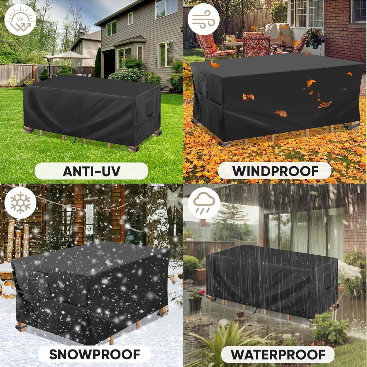 Patio Furniture Covers, Outdoor Furniture Covers Waterproof, Heavy Duty Oxford Patio Table Cover for Outdoor Table, Chair, Sofa, Desk (Black, 108"L x 82"W x 28"H)