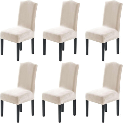 Dining Chair Covers Velvet Stretch Chair Covers for Dining Room Set of 6 Parson Chair Slipcovers Chair Protectors Covers, Soft Thick Solid Velvet Fabric Washable, Ivory
