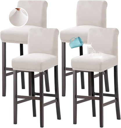 100% Waterproof Bar Stool Cover Stretch Counter Stool Pub Chair Slipcover for Dining Room Removable Soft Thick Solid Fleece Fabric Bar Stool Slipcovers Set of 4, Ivory