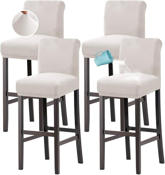 100% Waterproof Bar Stool Cover Stretch Counter Stool Pub Chair Slipcover for Dining Room Removable Soft Thick Solid Fleece Fabric Bar Stool Slipcovers Set of 4, Ivory