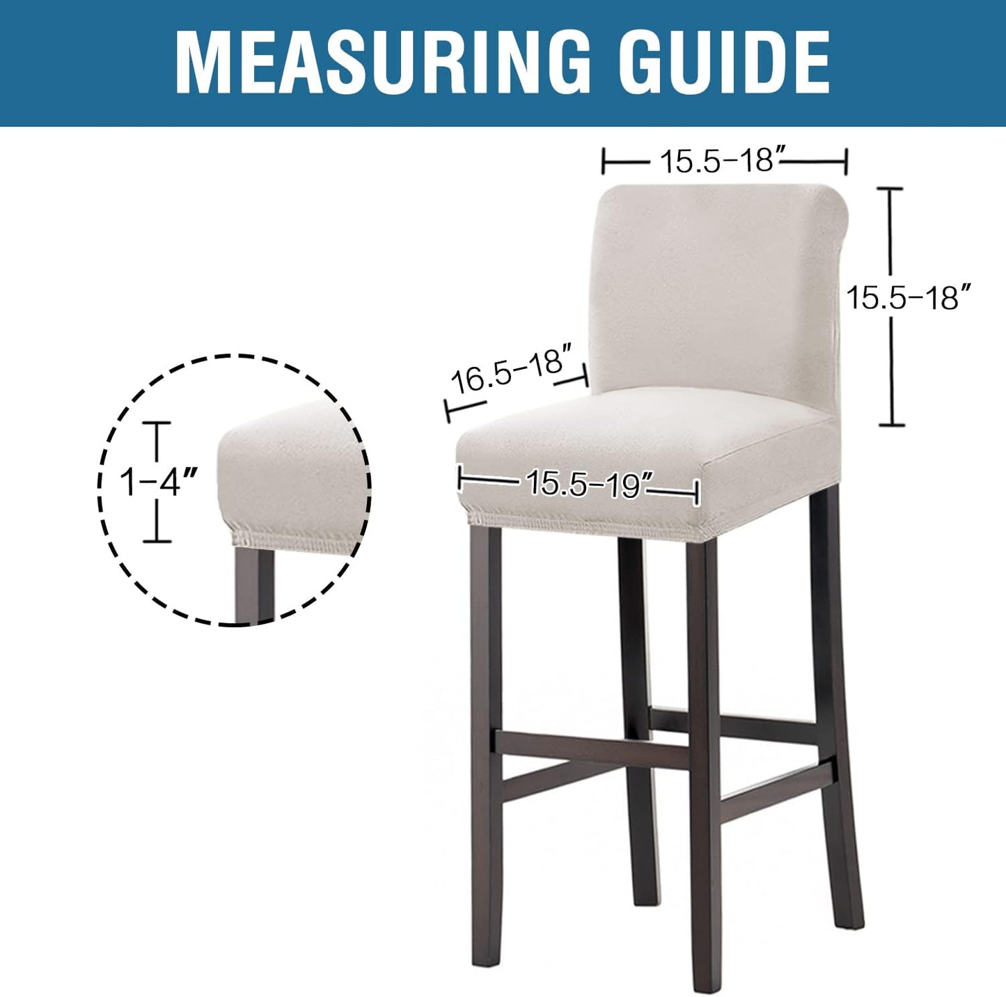 100% Waterproof Bar Stool Cover Stretch Counter Stool Pub Chair Slipcover for Dining Room Removable Soft Thick Solid Fleece Fabric Bar Stool Slipcovers Set of 4, Ivory