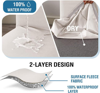 100% Waterproof Bar Stool Cover Stretch Counter Stool Pub Chair Slipcover for Dining Room Removable Soft Thick Solid Fleece Fabric Bar Stool Slipcovers Set of 4, Ivory