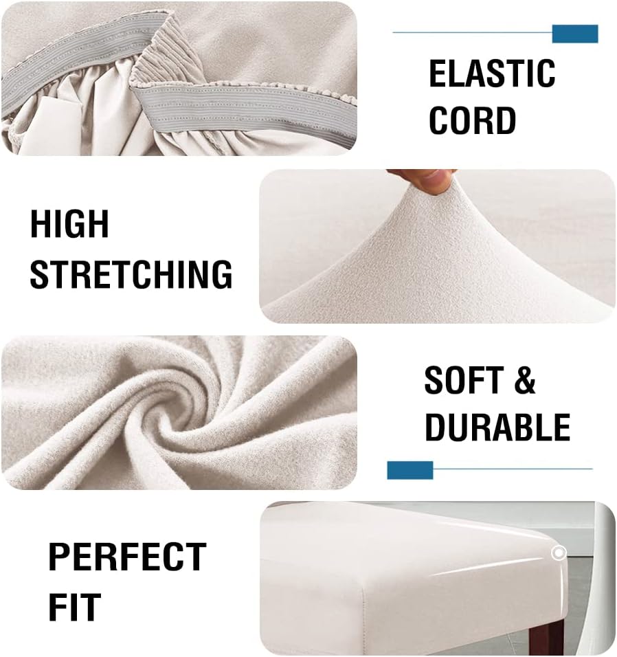 100% Waterproof Bar Stool Cover Stretch Counter Stool Pub Chair Slipcover for Dining Room Removable Soft Thick Solid Fleece Fabric Bar Stool Slipcovers Set of 4, Ivory