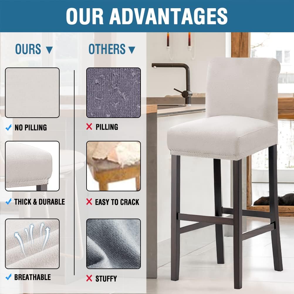 100% Waterproof Bar Stool Cover Stretch Counter Stool Pub Chair Slipcover for Dining Room Removable Soft Thick Solid Fleece Fabric Bar Stool Slipcovers Set of 4, Ivory
