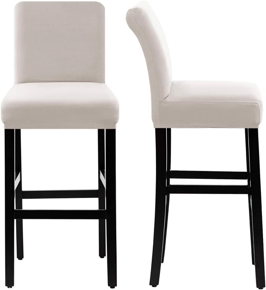 100% Waterproof Bar Stool Cover Stretch Counter Stool Pub Chair Slipcover for Dining Room Removable Soft Thick Solid Fleece Fabric Bar Stool Slipcovers Set of 4, Ivory