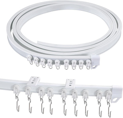 Ceiling Curtain Track Flexible Bendable Ceiling Mount for Curtain Rail 16.4ft (5M) Room Divider Curtain Track Systerm for RV Bay Window Curved Curtain Track for Bunk Bed Curtain, White