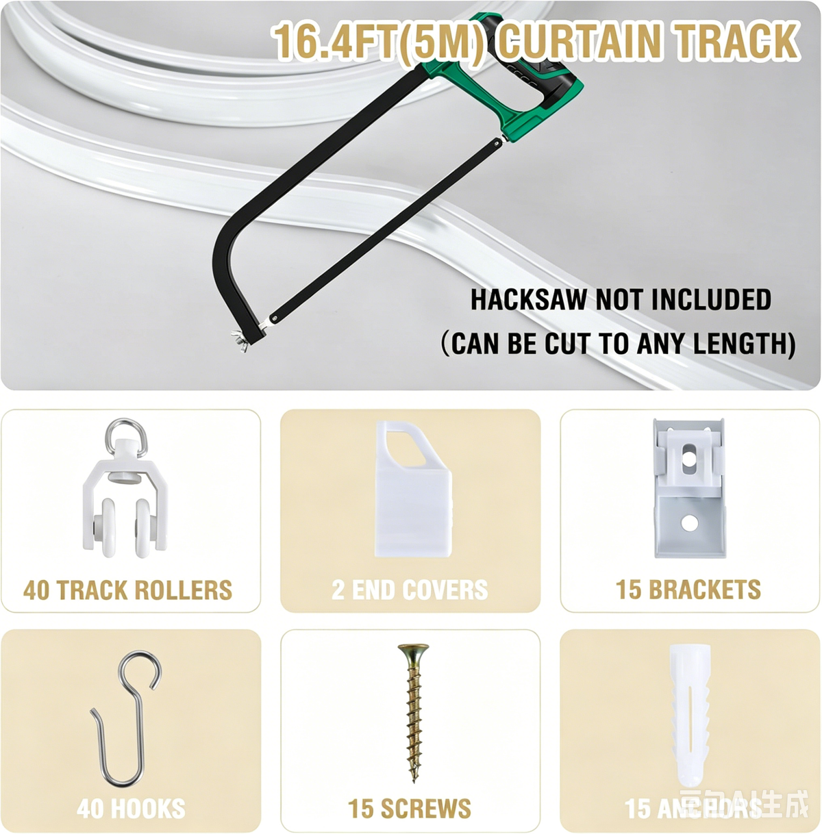 Ceiling Curtain Track Flexible Bendable Ceiling Mount for Curtain Rail 16.4ft (5M) Room Divider Curtain Track Systerm for RV Bay Window Curved Curtain Track for Bunk Bed Curtain, White