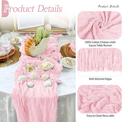 6 Pack Light Pink Cheesecloth Table Runner 17x108 Inch Semi Sheer Boho Gauze Cheese Cloth Fabric Table Runners Table Decor for Wedding Party Baby Shower Birthday Home Decor Garden Farmhouse